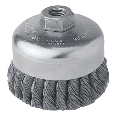 Weiler® Single Row Heavy-Duty Knot Wire Cup Brush, 4 in Dia., Cable Twist, .023 Steel, 12206