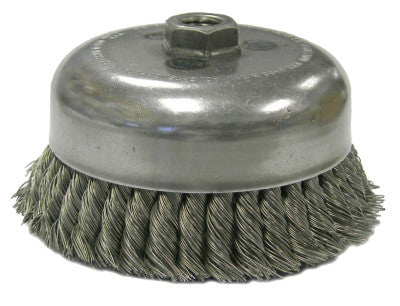 Weiler® Single Row Heavy-Duty Knot Wire Cup Brush, 3-1/2 in Dia., 1/2-13 UNC, .023 Steel, 13155