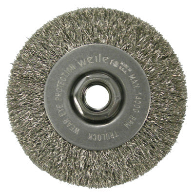 Weiler® Narrow Face Crimped Wire Wheel, 4 in D x 1/2 in W, .014 in Steel, 14,000 rpm, 13081