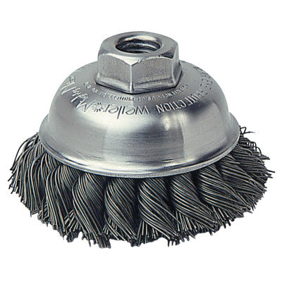 Weiler® Single Row Heavy-Duty Knot Cup Brush, 3 1/2 in Dia., 5/8-11 UNC, 7/8 x .02 Steel, 13156