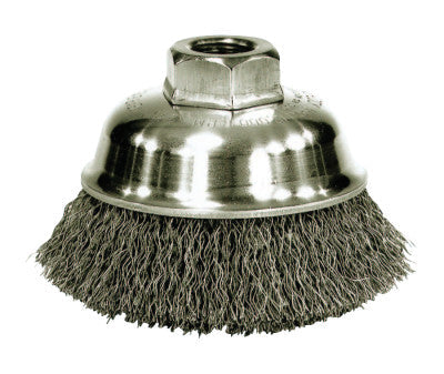 Weiler® Crimped Wire Cup Brush, 3 in Dia., 1/2-13 UNC Arbor, Steel Wire, 13244