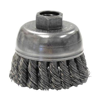 Weiler® Single Row Heavy-Duty Knot Wire Cup Brush, 2 3/4 in Dia., M14 x 2, .02 Steel, 13283