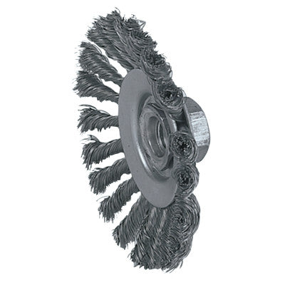 Weiler® Knot Wire Bevel Wheel, 4 1/2 in D x 3/8 W, .014 in Stainless Steel, 12,500 rpm, 13466