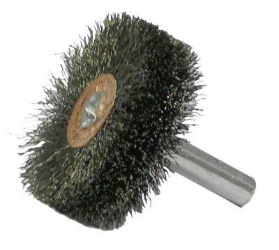 Weiler® Stem-Mounted Wide Conflex Brush, 1 1/2 in D x 1/2 W, .008 Steel Wire, 20,000 rpm, 17603