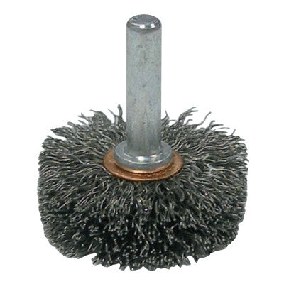 Weiler® Stem-Mounted Narrow Conflex Brush, 2 in D x 3/8 in W, .006 in Steel, 20,000 rpm, 17609
