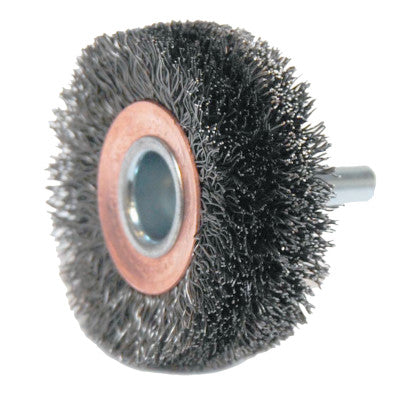 Weiler® Stem-Mounted Wide Conflex Brush, 2 in D x 3/4 in W, .0118 in Steel, 20,000 rpm, 17619