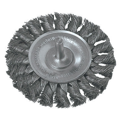Weiler® Standard Twist Knot Wire Wheel, 3 in D x 3/8 in W, .0118 Steel Wire, 1/4 in Stem, 17680