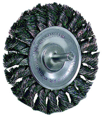 Weiler® Standard Twist Knot Wire Wheel, 4 in D x 1/2 in W, .014 in Steel, 1/4 in Stem, 17687