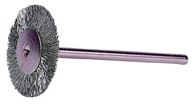 Weiler® Miniature Stem-Mounted Wheel Brush, 1 1/2in Dia., 0.005in Steel Wire, 25,000 rpm, 26296