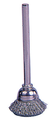 Weiler® Miniature Stem-Mounted Cup Brush, 5/8 in Dia., .005 in Steel Wire, 26074