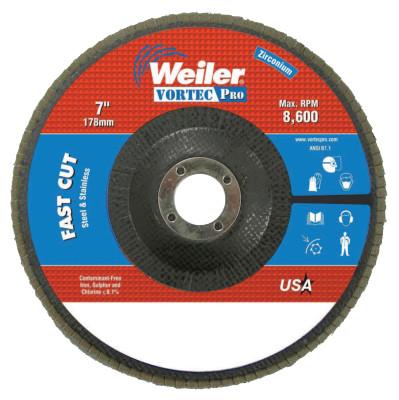 Weiler® Vortec Pro Abrasive Flap Discs, 7", 36 Grit, 7/8 Arbor, 8,600 rpm, Phenolic, 31361