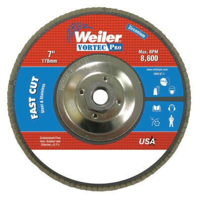 Weiler® Vortec Pro Abrasive Flap Discs, 7", 40 Grit, 5/8 Arbor, 8,600 rpm, Phenolic, 31368