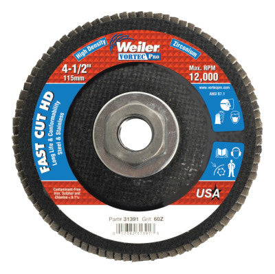 Weiler® 4-1/2" Vortec Pro High Density Abrasive Flap Disc, Flat, 31391