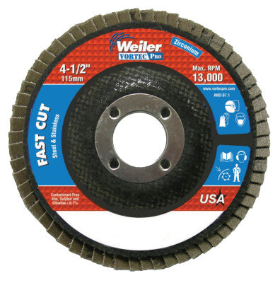 Weiler® 4-1/2" x 7/8", Abrasive Flap Disc, Flat, Phenolic Backing, 36Z, 31401