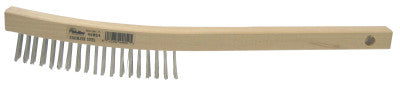 Weiler® Curved Handle Scratch Brushes,14", 3X19 Rows, Stainless Steel Wire, Wood Handle, 44054