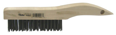 Weiler® Shoe Handle Scratch Brush, 10 in, 4 X 16 Rows, Steel Wire, Wood Handle, 44063