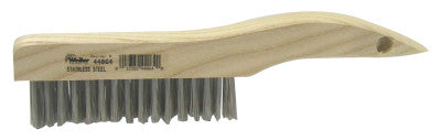 Weiler® Shoe Handle Scratch Brush, 10 in, 4 X 16 Rows, Stainless Steel Wire, Wood Handle, 44064