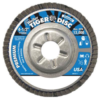 Weiler® Tiger® Disc Angled Style Flap Discs, 4 1/2 in, 24 Grit, 7/8 Arbor, Aluminum Back, 50511