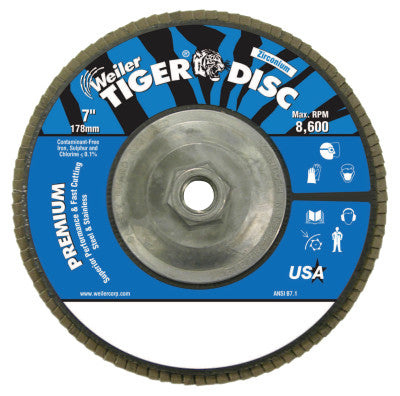 Weiler® Tiger Disc Angled Style Flap Discs, 7", 80 Grit, 5/8 Arbor, Aluminum Back, 50545
