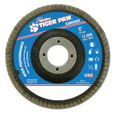 Weiler® Tiger Paw™ TY29 Coated Abrasive Flap Disc, 5", 60 Grit, 7/8 Arbor, 12,000 RPM, 51130