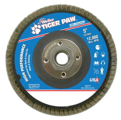 Weiler® Tiger Paw™ TY29 Coated Abrasive Flap Disc, 5", 40 Grit, 5/8 Arbor, 12,000 RPM, 51132