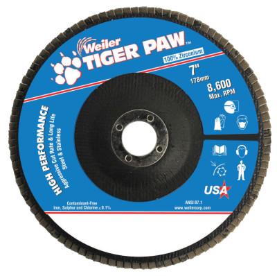 Weiler® Tiger Paw Coated Abrasive Flap Discs, 7", 60 Grit, 7/8 Arbor, Phenolic Back, 51138