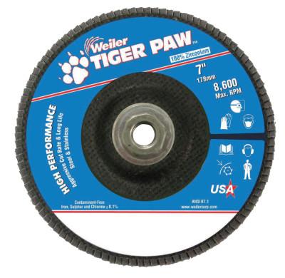 Weiler® Tiger Paw Coated Abrasive Flap Discs, 7", 80 Grit, 5/8 Arbor, Phenolic Back, 51143