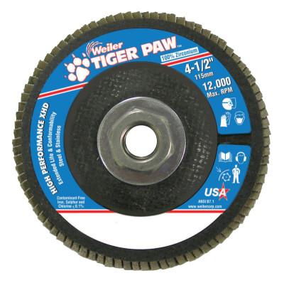 Weiler® Tiger Paw™ Super High Density Flap Disc, 4-1/2 in, 60 Grit, 5/8 Arbor, 12,000 RPM, 51166