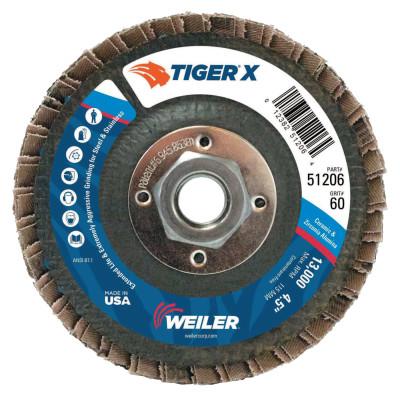 Weiler® Tiger® X Flap Disc, 4-1/2 in Angled, 60 Grit, 5/8 in to 11 Arbor, 51206