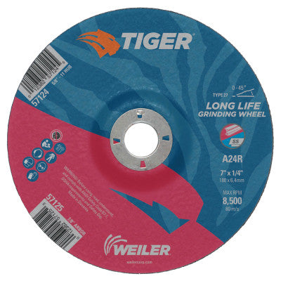 Weiler® Tiger AO Type 27 Grinding Wheel, 9 x 1/4 in, 7/8 in Arbor, A24R, 57127