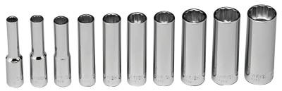 Wright Tool 10 Piece Deep Socket Sets, 1/4 in, 12 Point, 210