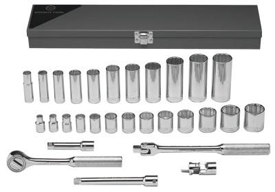Wright Tool 29 Piece Standard & Deep Socket Sets, 3/8 in, 12 Point, 340