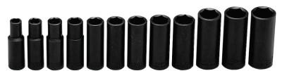 Wright Tool 12 Piece Metric Deep Impact Socket Sets, 3/8 in, 6 Point, 357
