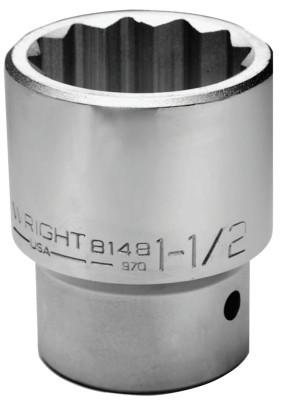 Wright Tool 1" Dr. Standard Sockets, 1 in Drive, 3 3/8 in, 12 Points, 8198