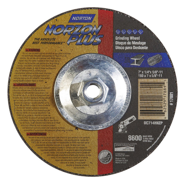 Norton NorZon Plus Depressed Center 7" Wheel (Box of 10) - AMMC